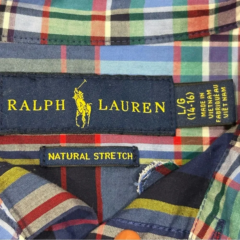 Ralph Lauren Youth Blue Plaid Button Up Shirt L (14/16)